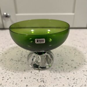 1960s ASEDA SWEDEN Green Glass Sherbet Dessert Footed Dish Mid Century Crystal